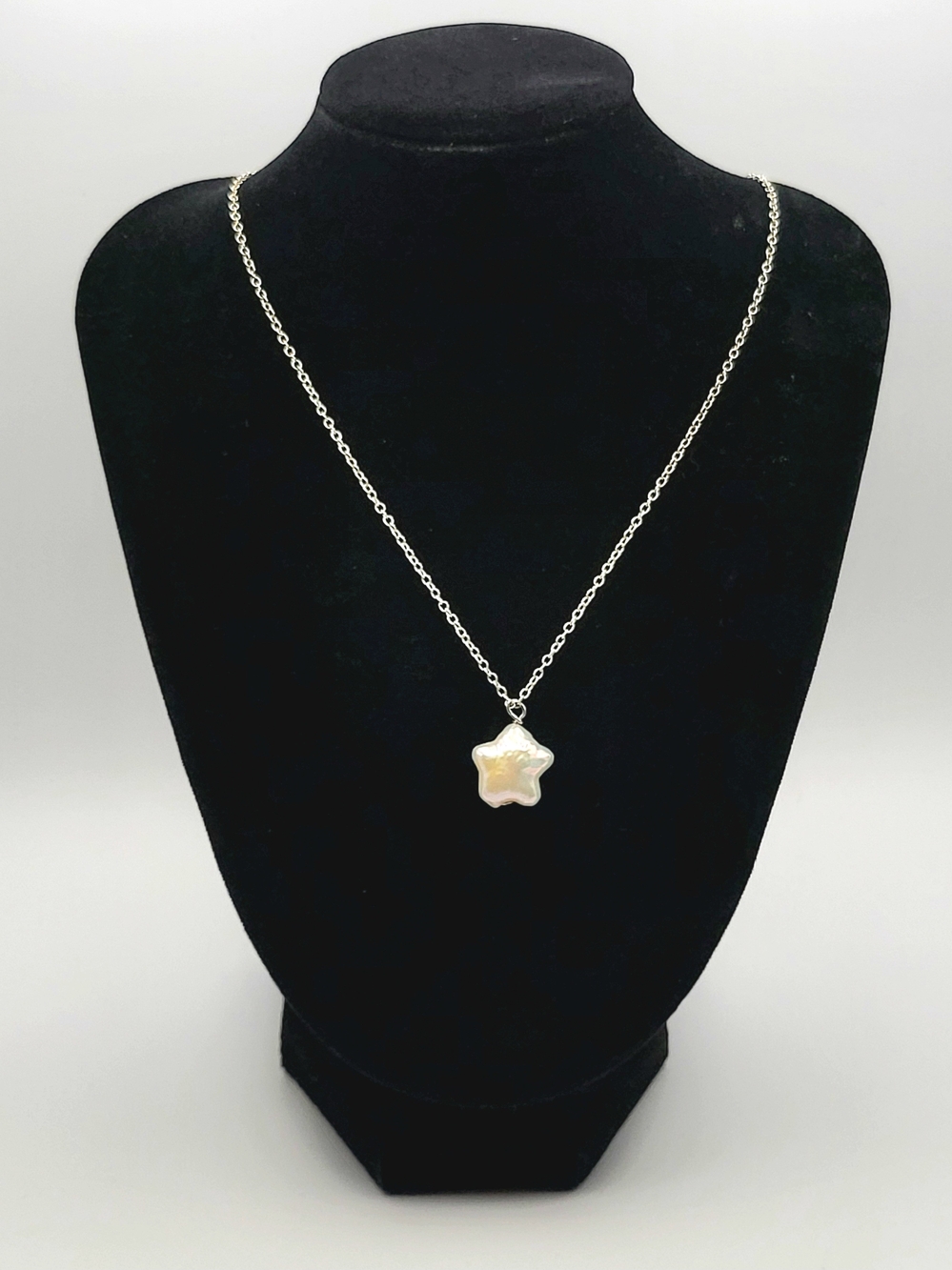 925 Sterling Silver Baroque Freshwater Pearl Star Pendant Necklace 18 in